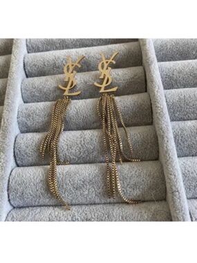 Fashion Jewelry 14K Gold Plated Luxury 
Y-S-L Tassel Chain Drop Earrings